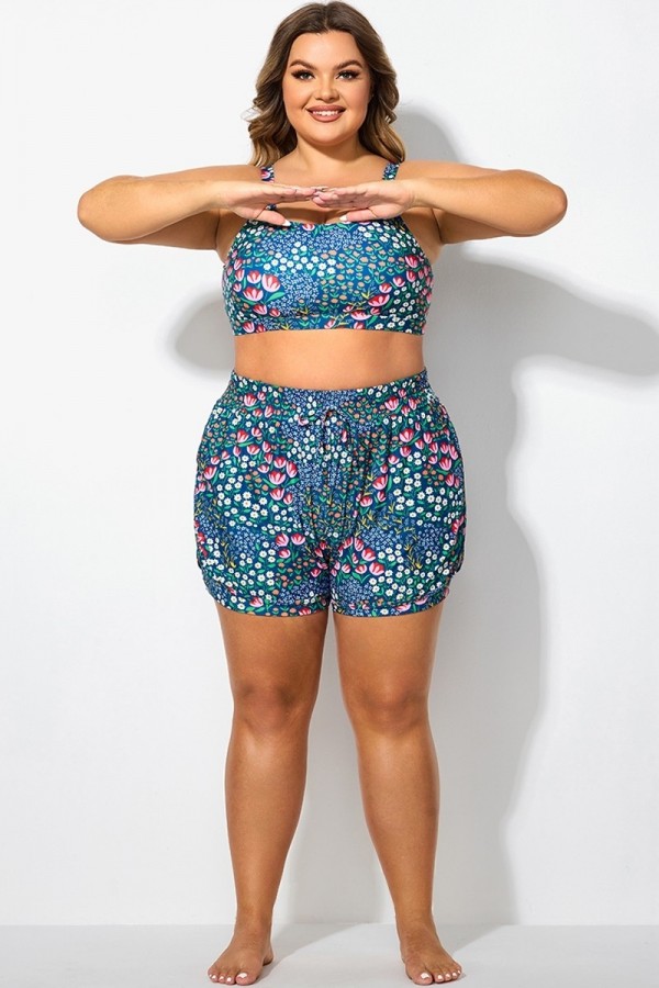 Pantalones Cortos de Talla Grande Cintura Media con Floral Estampado para Mujer