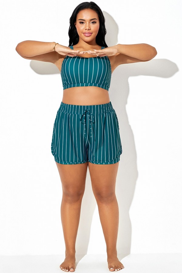 Pantalones cortos de rayas verdes y blancas de talla grande