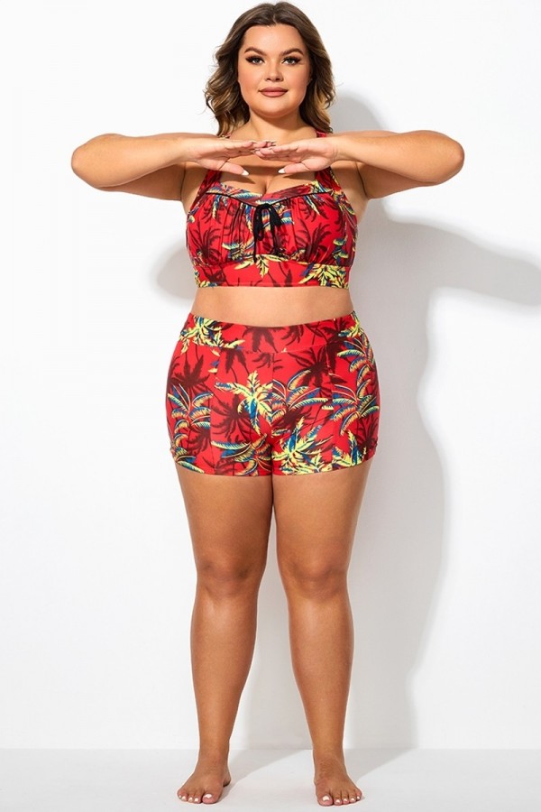 Pantalones Cortos Retro Rojos de Cintura Alta para Señora
