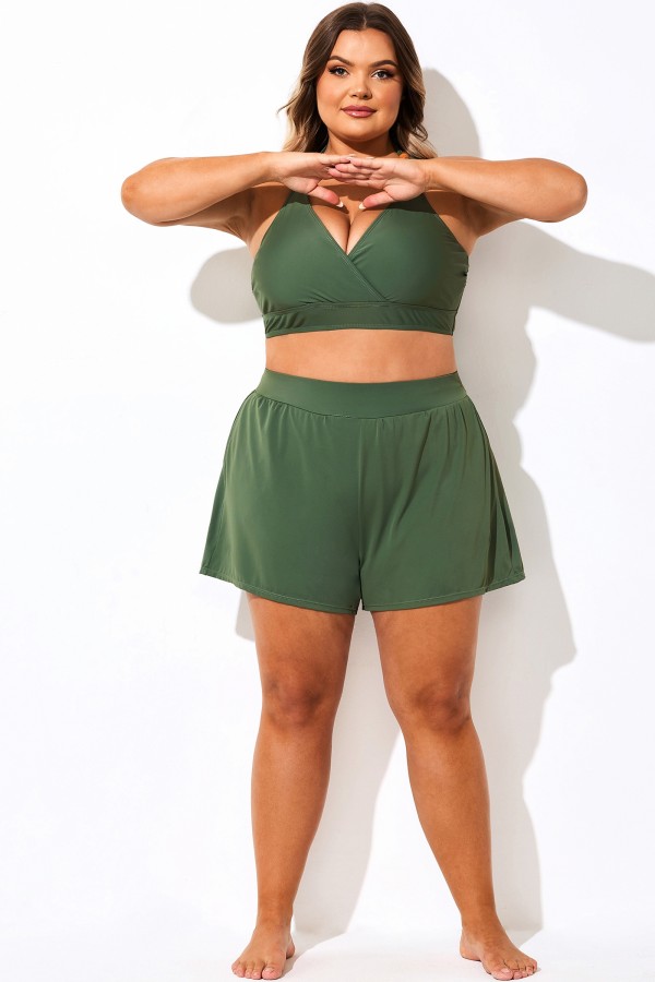 Falda de baño verde de talla grande para mujer