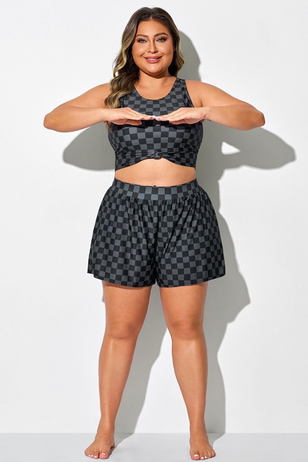 Bañador de secado rápido con bolsillos y cuadros negros