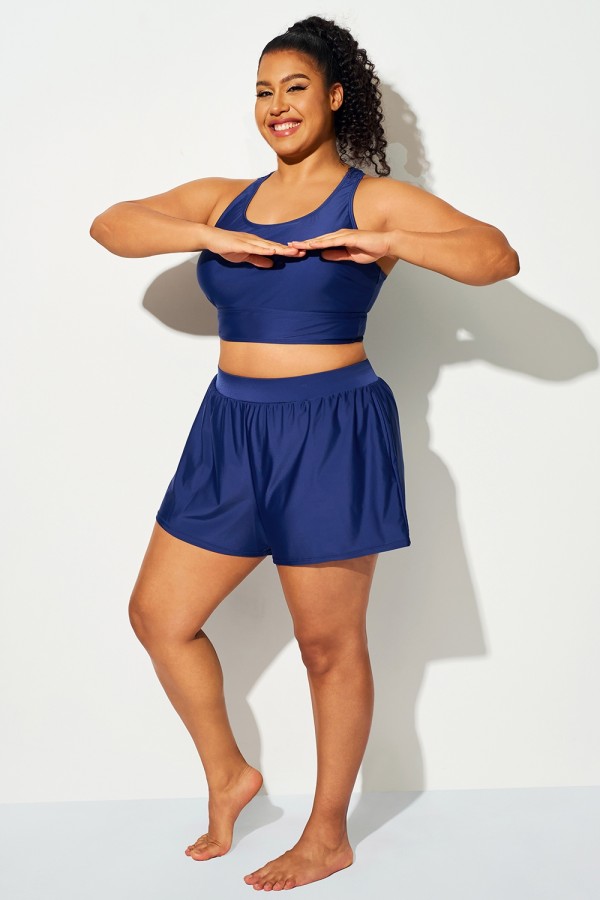 Bañador corto de secado rápido azul marino con bolsillos