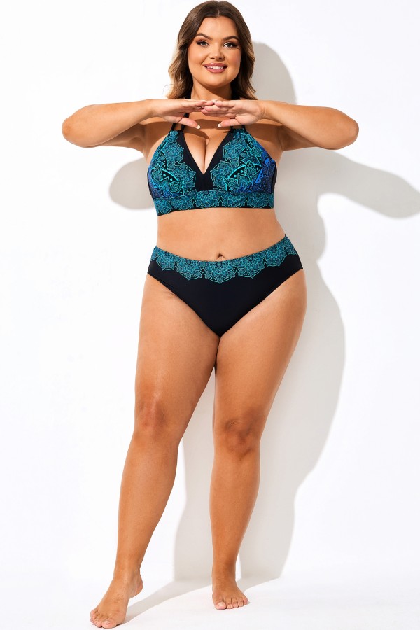 Parte inferior de bikini de cobertura completa con estampado de encaje ombré azul