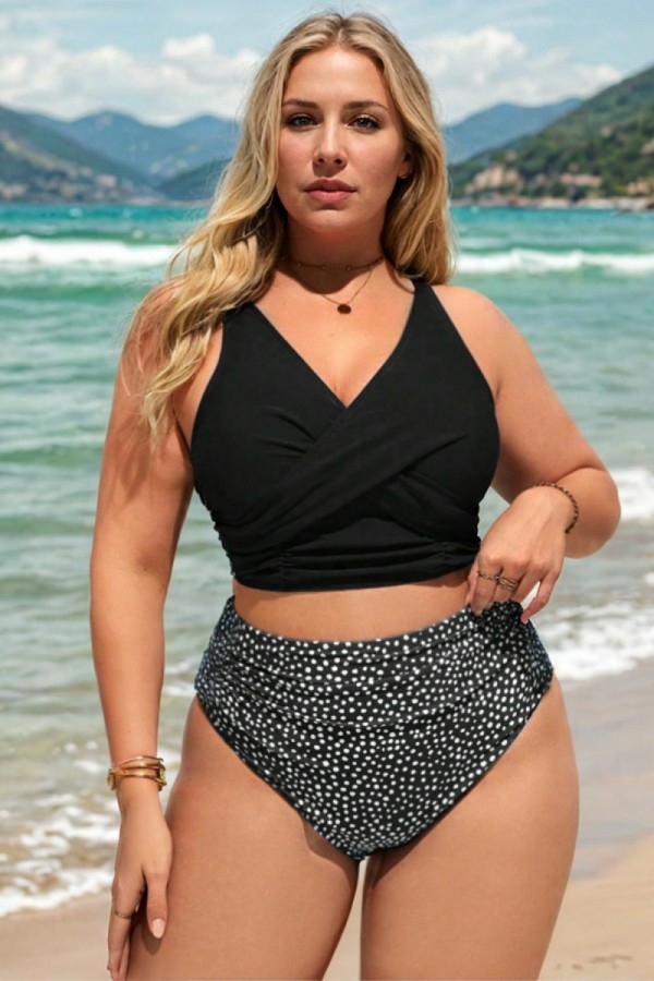 Braguita de bikini de cintura alta con lunares blancos y negros
