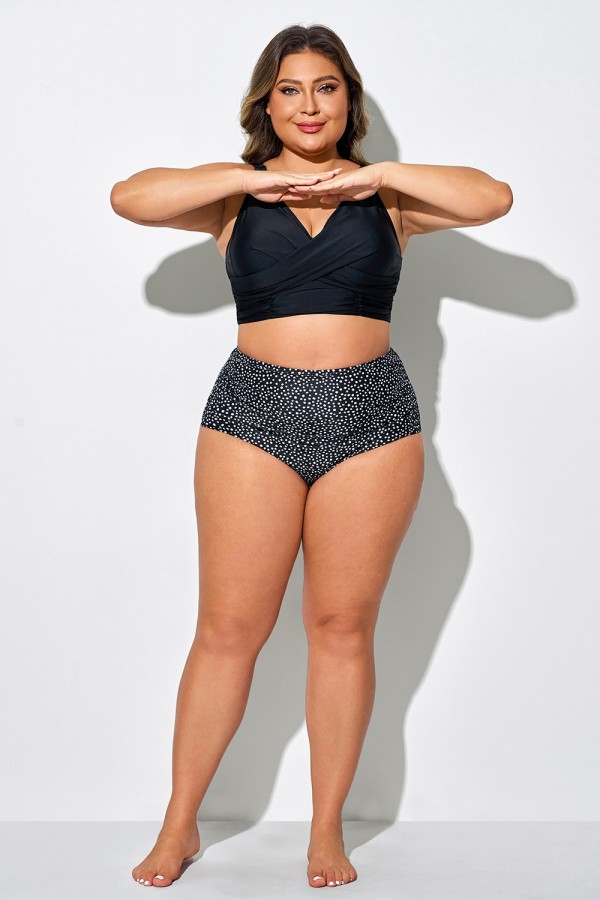 Braguita De Bikini De Cintura Alta Con Lunares Blancos Y Negros