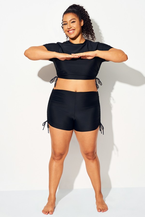 Pantalones cortos sexys negros con cordón lateral para mujer