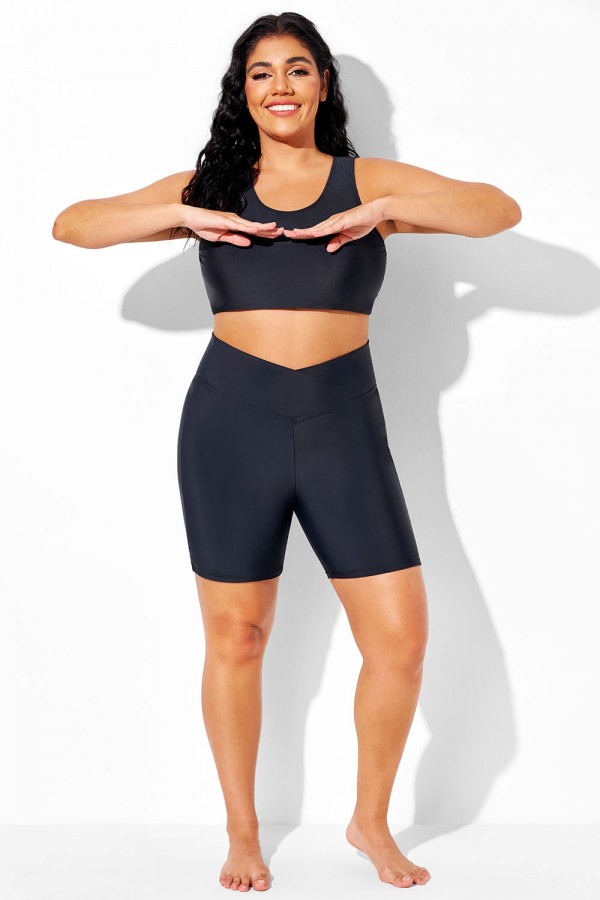 Parte inferior de baño negra de cintura ancha y corte ajustado