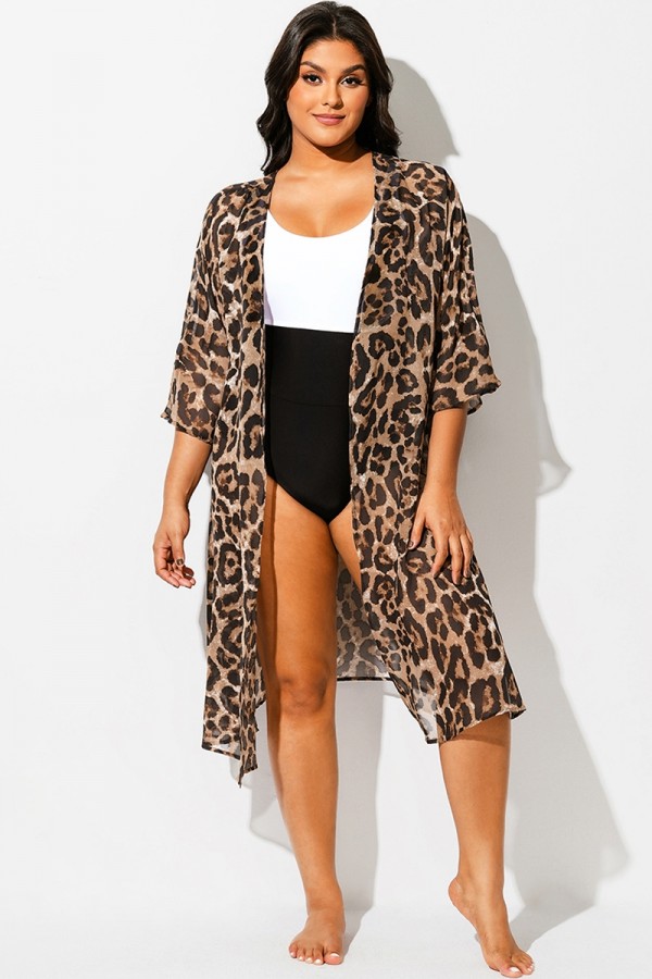 Kimono con Estampado de Leopardo de Talla Grande