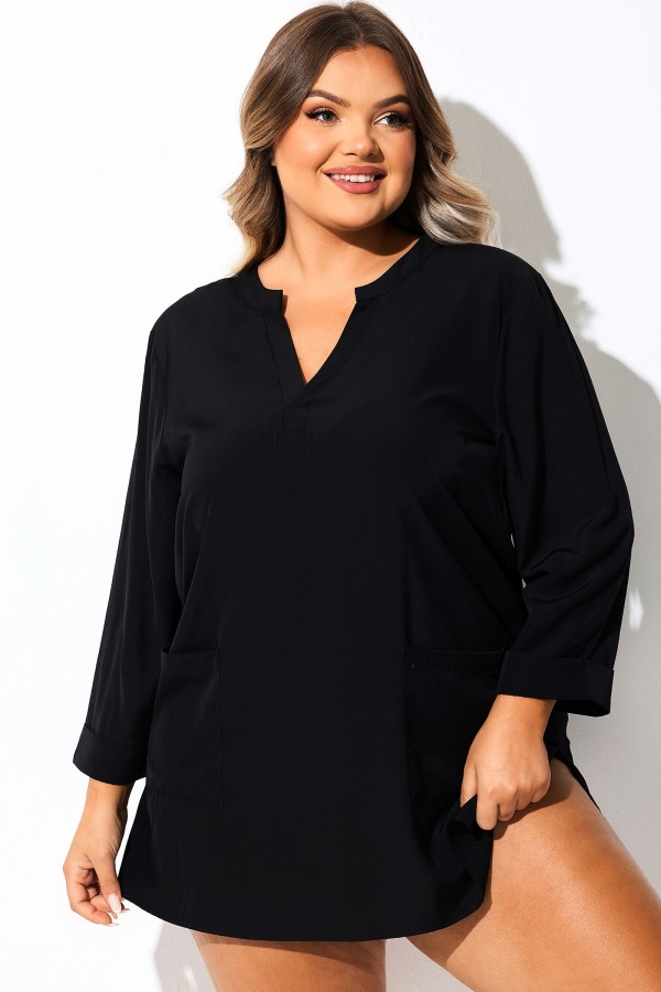 Túnica de traje de baño tipo pareo de color negro liso