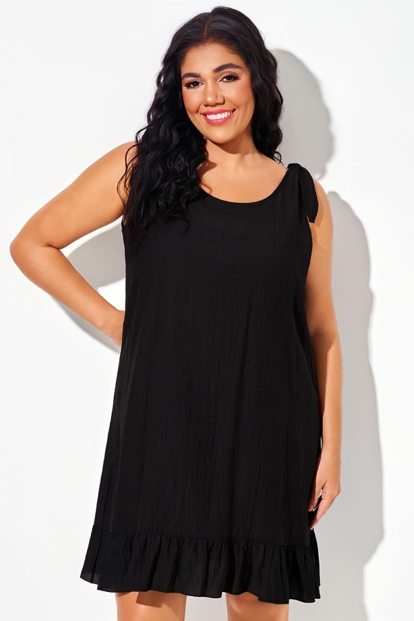 Vestido playero negro sin mangas con volantes y espalda abierta