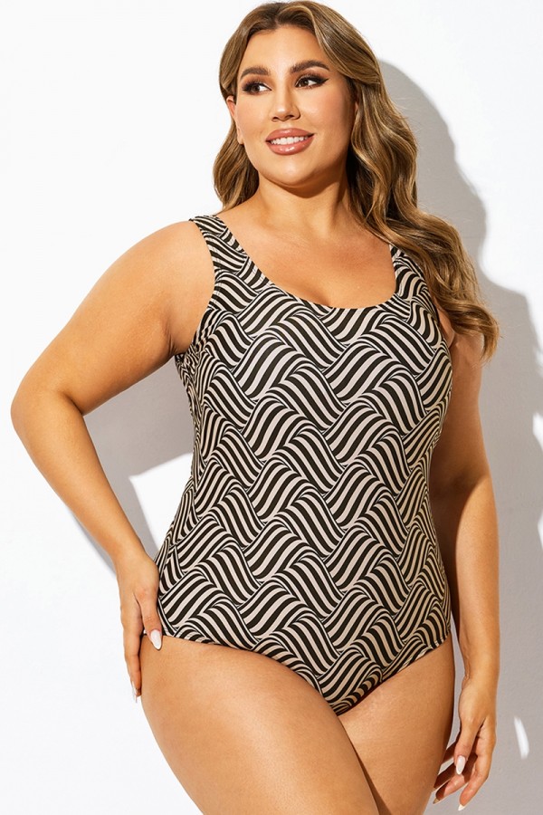Traje de baño deportivo de una pieza con estampado de rayas