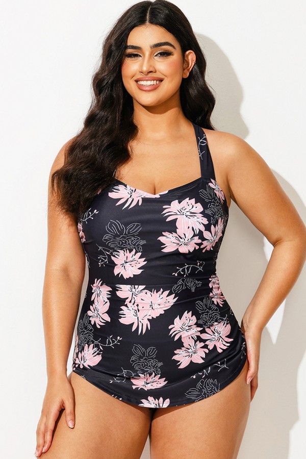 Traje De Baño De Una Pieza H-Espalda Pareo Delantero Con Estampado Floral