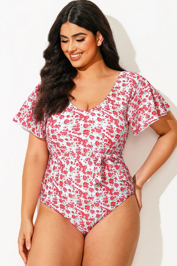 Traje de baño de una pieza con mangas y estampado floral