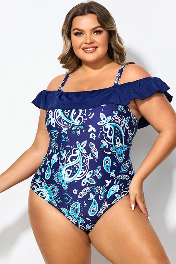 Traje de Baño de Una Pieza Atractivo Diseño de Paisley con Volantes
