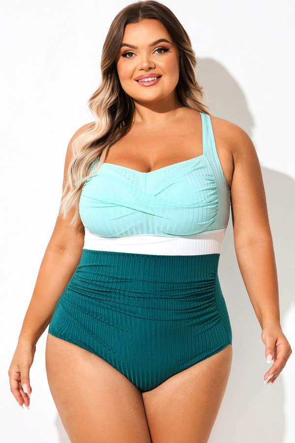 Traje de baño de una pieza ajustado con giro frontal verde claro