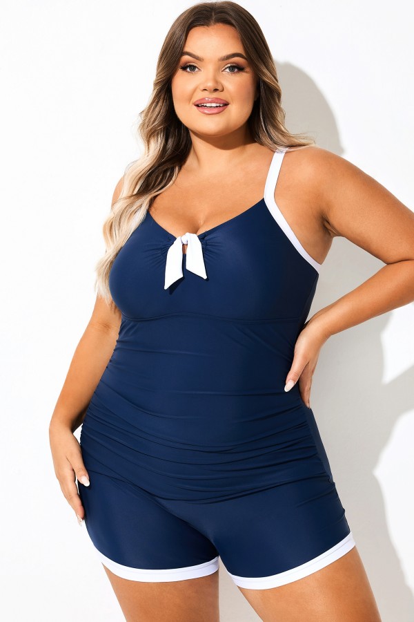 Traje de Baño de Una Pieza con Bloques de Color Azul y Blanco