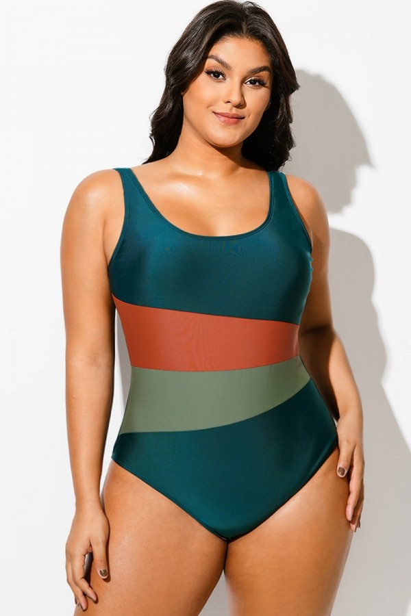 Traje de Baño de Una Pieza Hacer Subir con Diseño de Patchwork y Bloques de Color