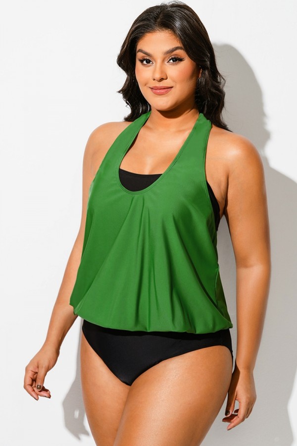 Traje de Baño de Una Pieza Twofer con Cuello Vuelto Verde