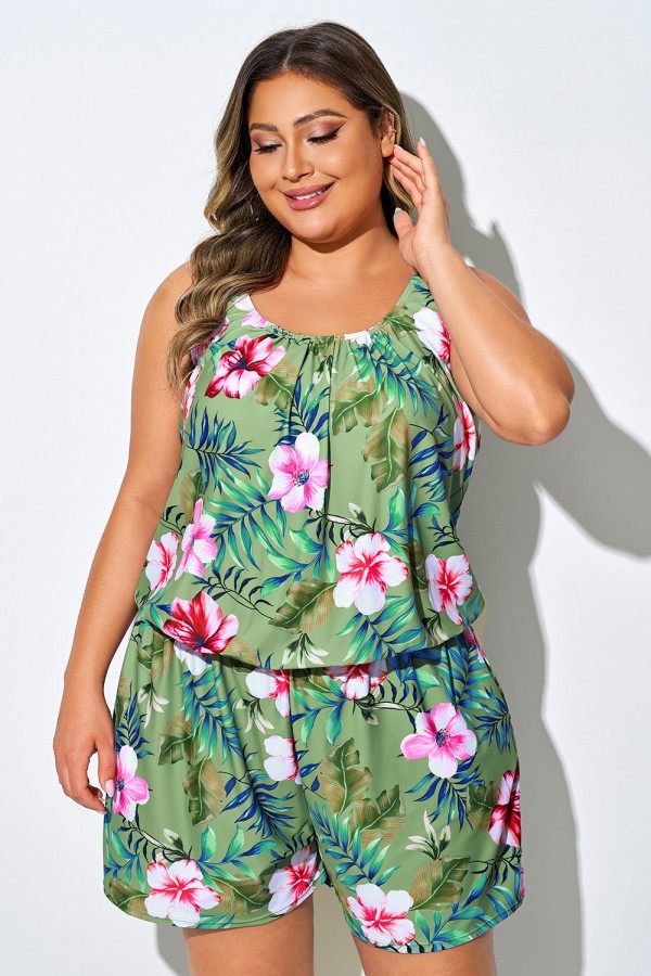 Traje de baño de una pieza con bolsillo y estampado floral rosa Oasis