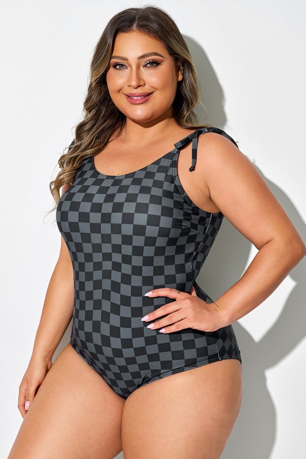 Traje de baño de una pieza con tirantes de lazo ajustables de talla grande