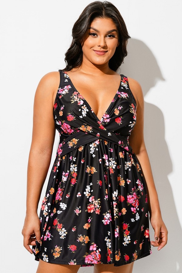 Traje de Baño Cruzado con Escote en V y Estampado Floral
