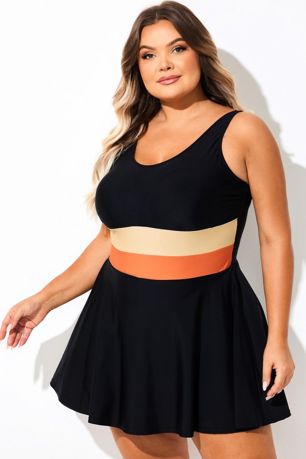 Traje de baño todo en uno con bloques de color negro