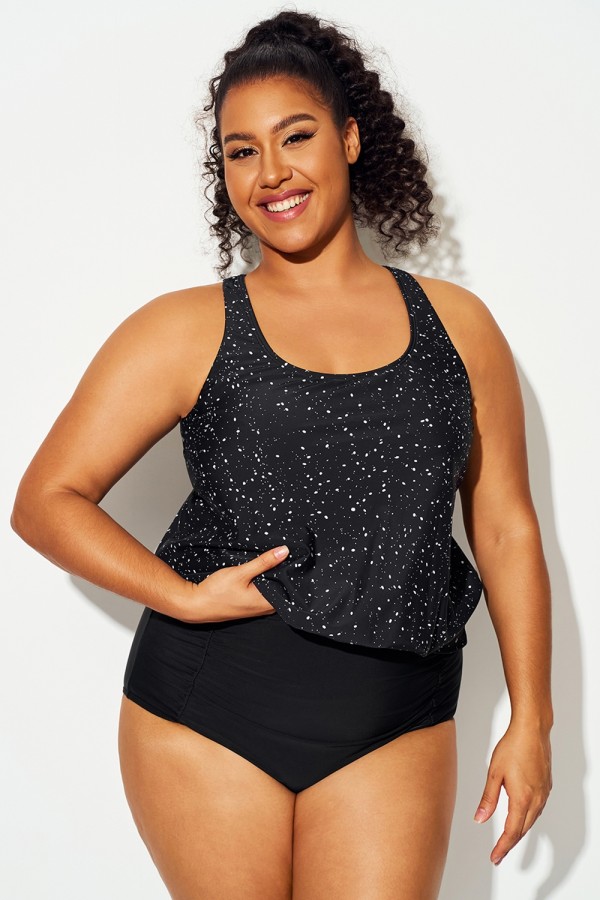 Top de bikini con espalda nadadora y lunares en blanco y negro