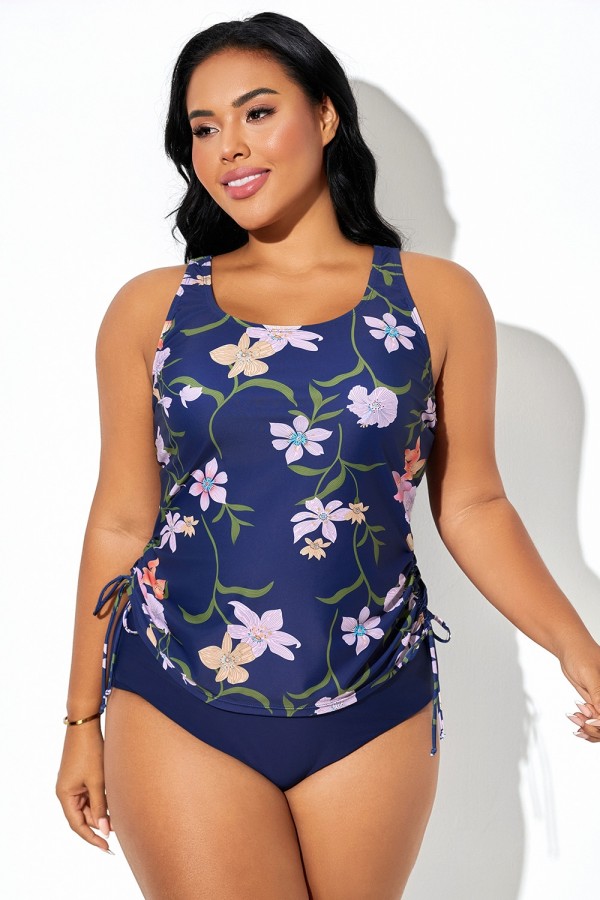 Top de tankini con espalda cruzada y sujetador incorporado con estampado floral multicolor