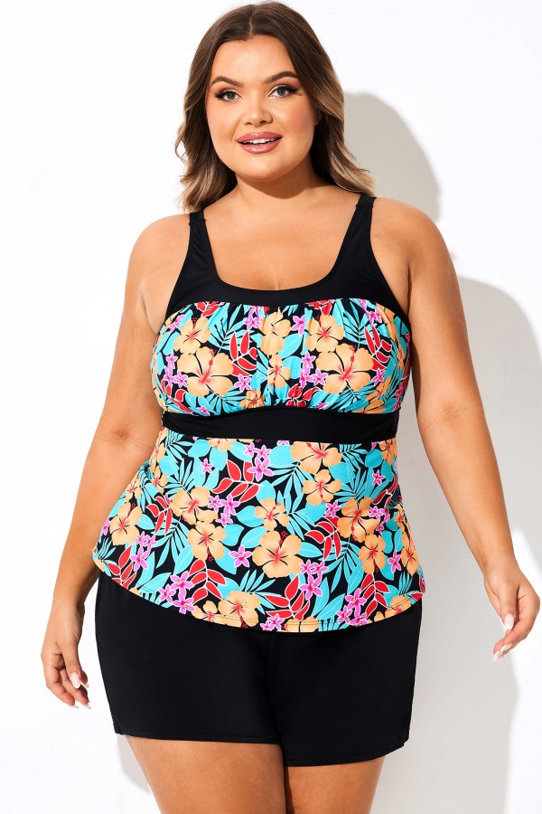Top tankini con estampado floral de talla grande