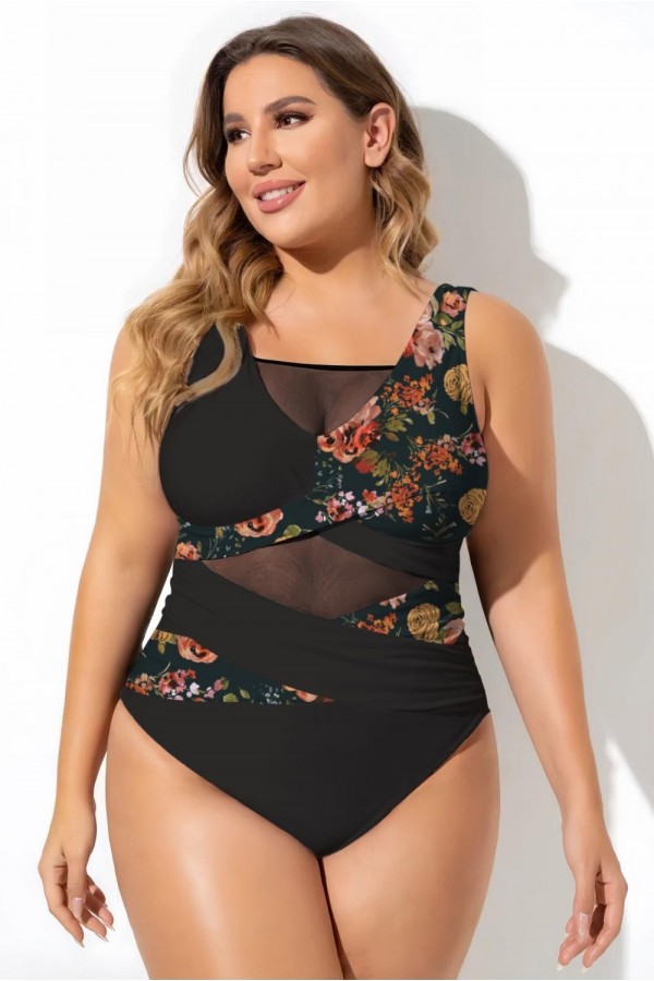 Traje de baño de una pieza de malla recortada sexy multicolor
