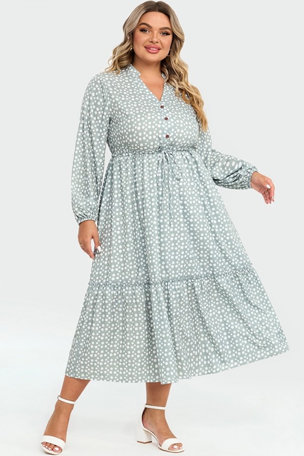 Vestido de Dobladillo Volante de Cintura Atada con Punto Botón Estampado