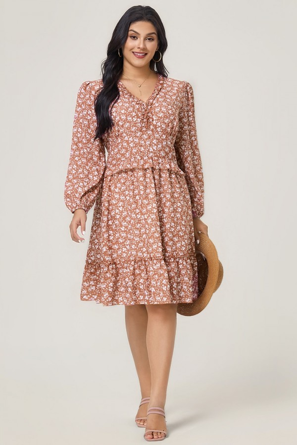 Vestido Midi Rosa de V-cuello con Manga Corta