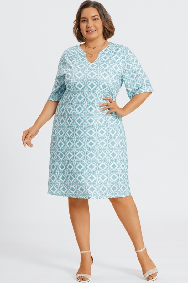 Vestido Midi Azul Polo de Manga Corta con Floral Estampado