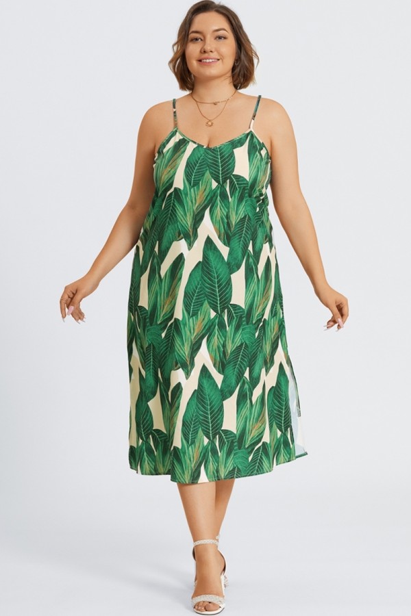 Vestido Maxi de Talla Grande Tirantes con Tropical Estampado