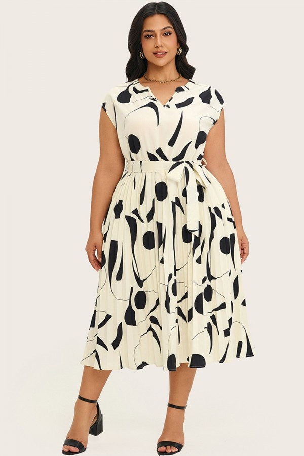 Vestido midi con estampado floral y cinturón