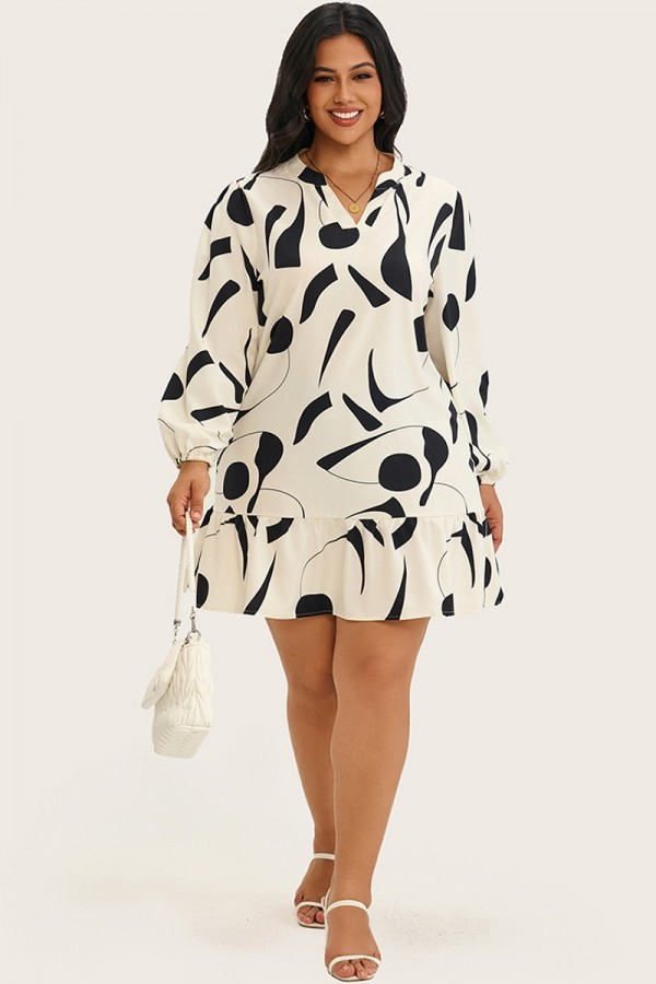 Vestido midi acampanado con cuello en V y manga larga con estampado floral
