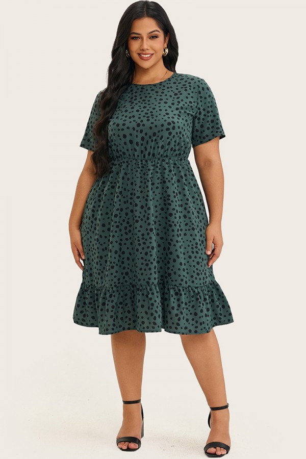 Vestido midi de manga corta con estampado de lunares