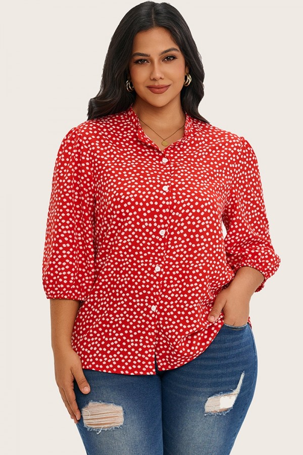 Blusa con estampado floral y mangas de linterna roja
