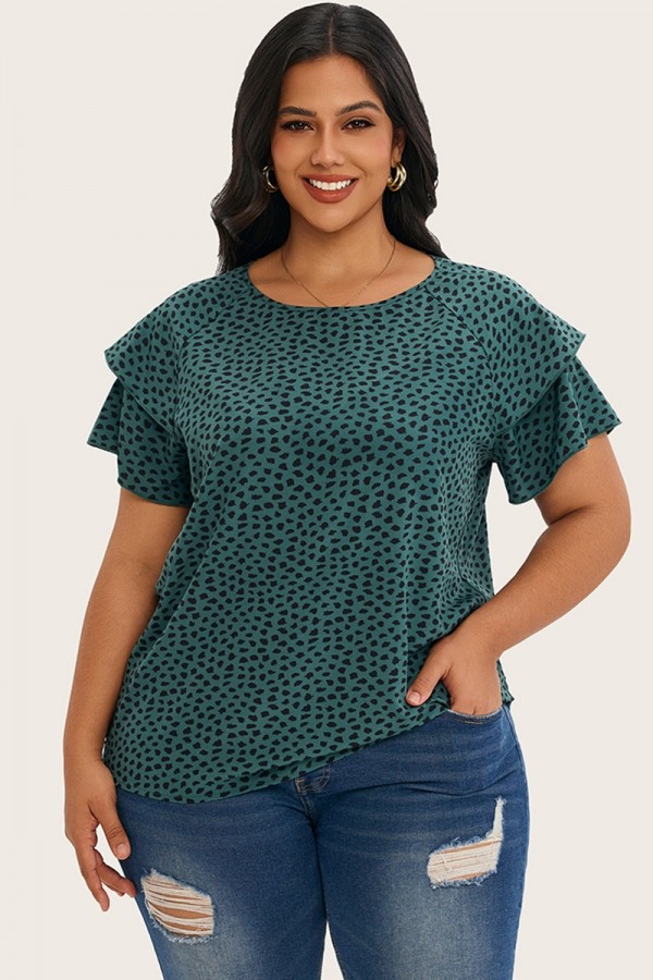 Camiseta con cuello redondo y estampado de leopardo verde