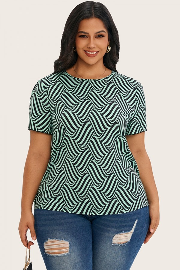 Camiseta de manga corta con estampado de rayas y cuello redondo