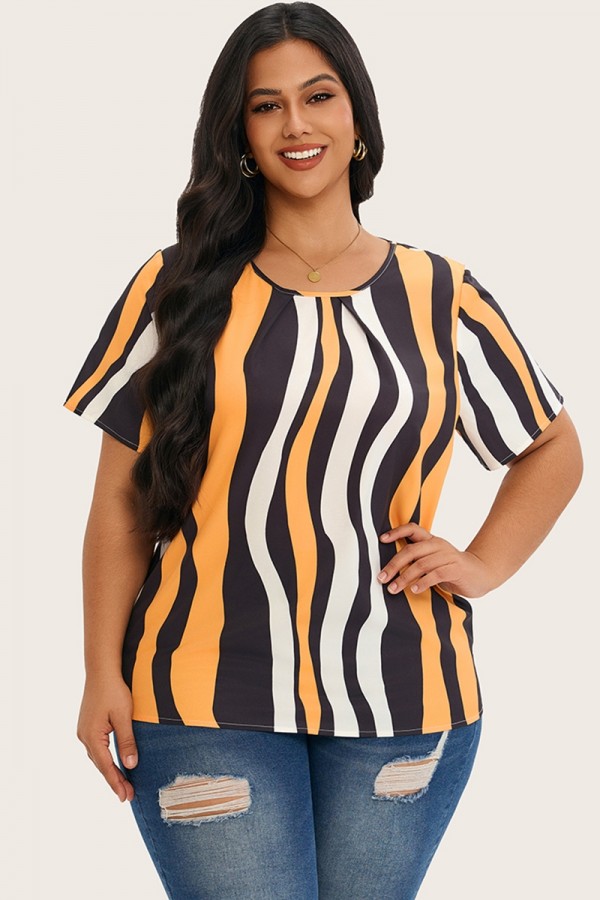 Blusa con puños con nudo y estampado de rayas de talla grande