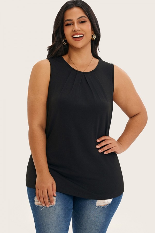 Blusa sin mangas negra lisa de talla grande