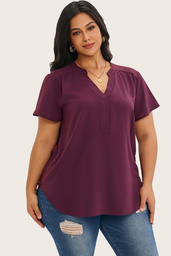Blusa de manga corta con vuelo de crepé de China morado