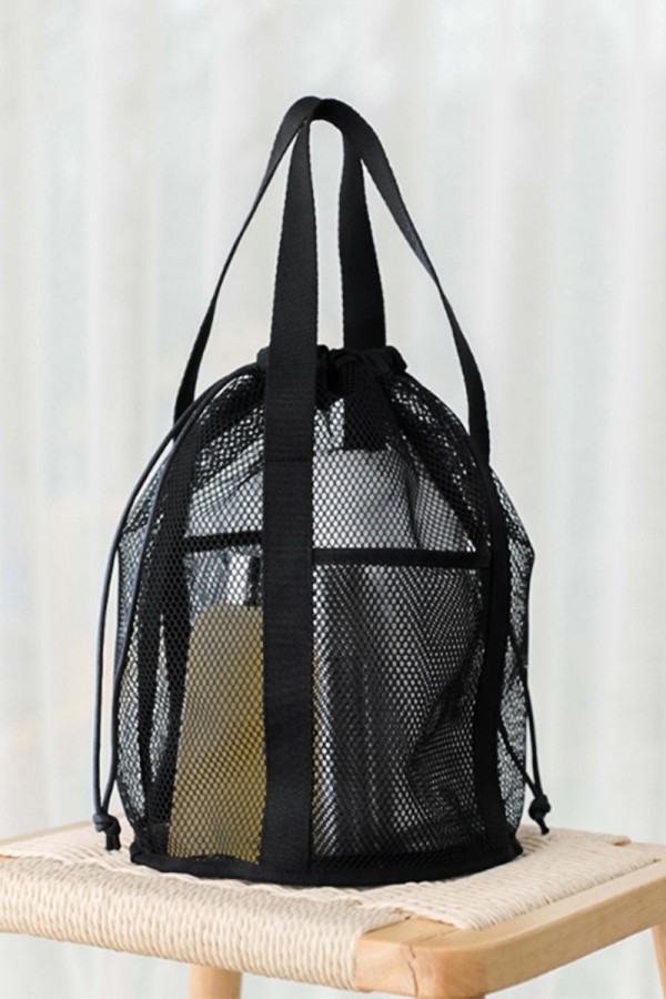 Bolso de mano con bolsillo para la boca y malla transparente con cordón ajustable
