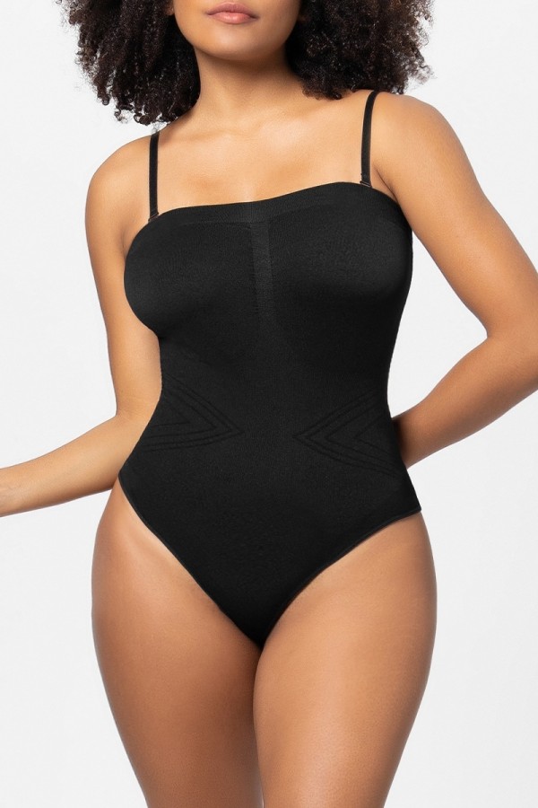 Leotardo Negro Bandeau Cruzado Con Cuello Cuadrado