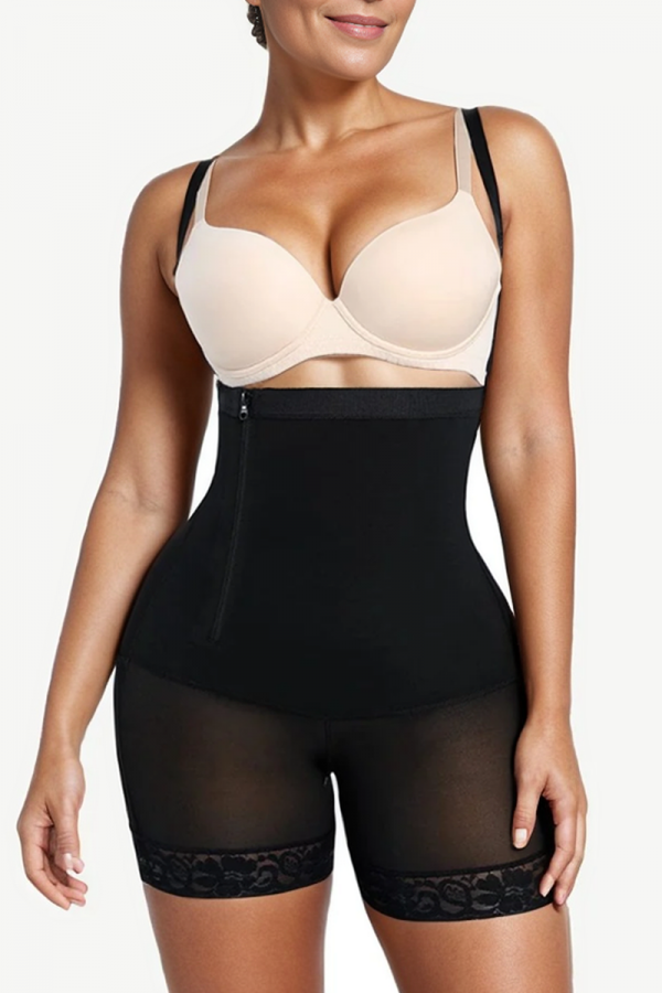 Shorts De Sujeción Postparto Con Tirantes Negros Y Cremallera Lateral