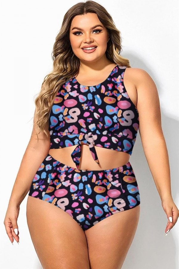 Top de bikini corto anudado de color caramelo de talla grande