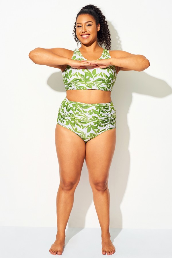 Parte Inferior De Cintura Alta Verde Tropical De Talla Grande
