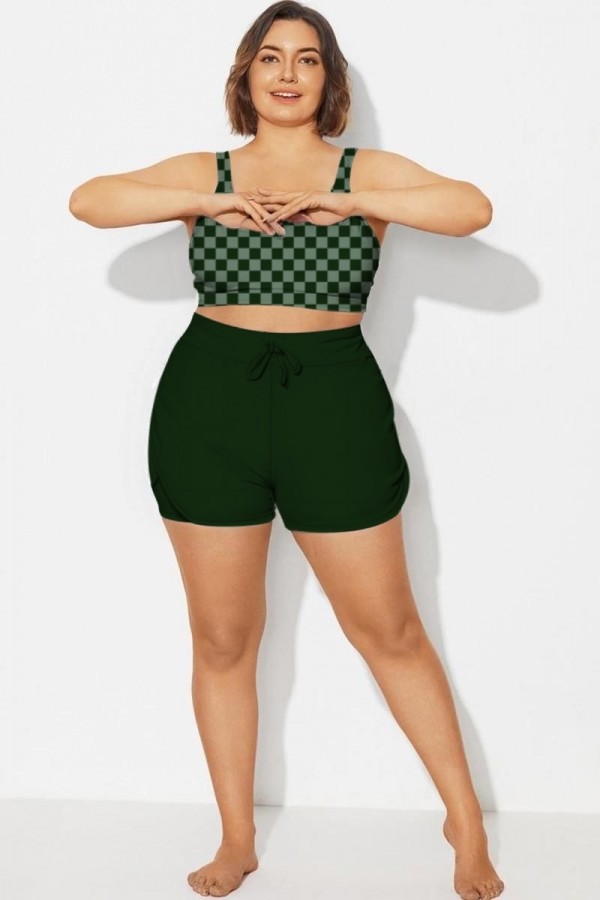 Pantalones cortos de cintura media para mujer, color verde oscuro, talla grande