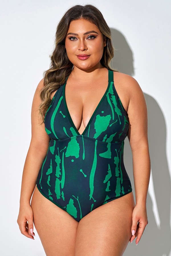 Traje De Baño De Una Pieza Con Tirantes Teñidos En Verde